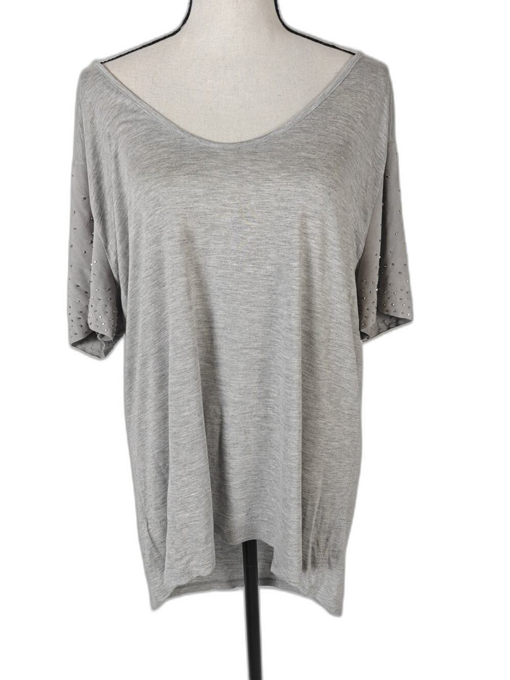 Women Ann Taylor Embellished Sleeve Tunic Top Heather Gray Size XXL